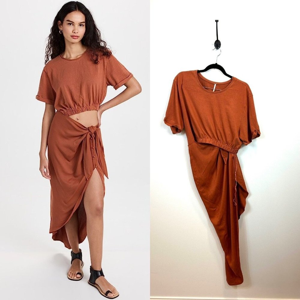 Free People Rae Maxi Dress Redwood Solid Effortless Cutout Resort Large